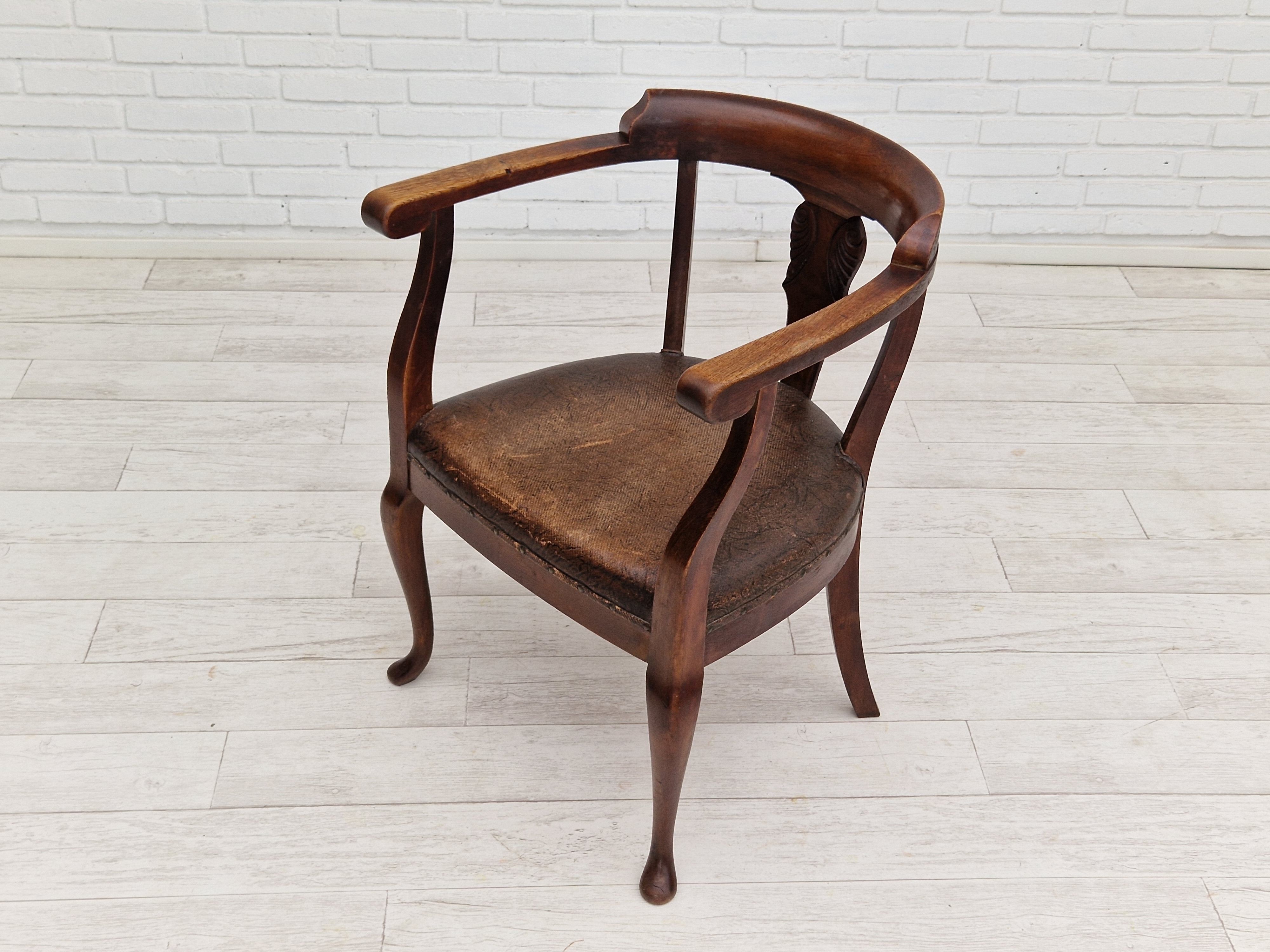 Scandinavian armchair, original condition, leather, oak wood, 1950s,