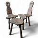Duo of brutalist wooden chairs and a stool 1960