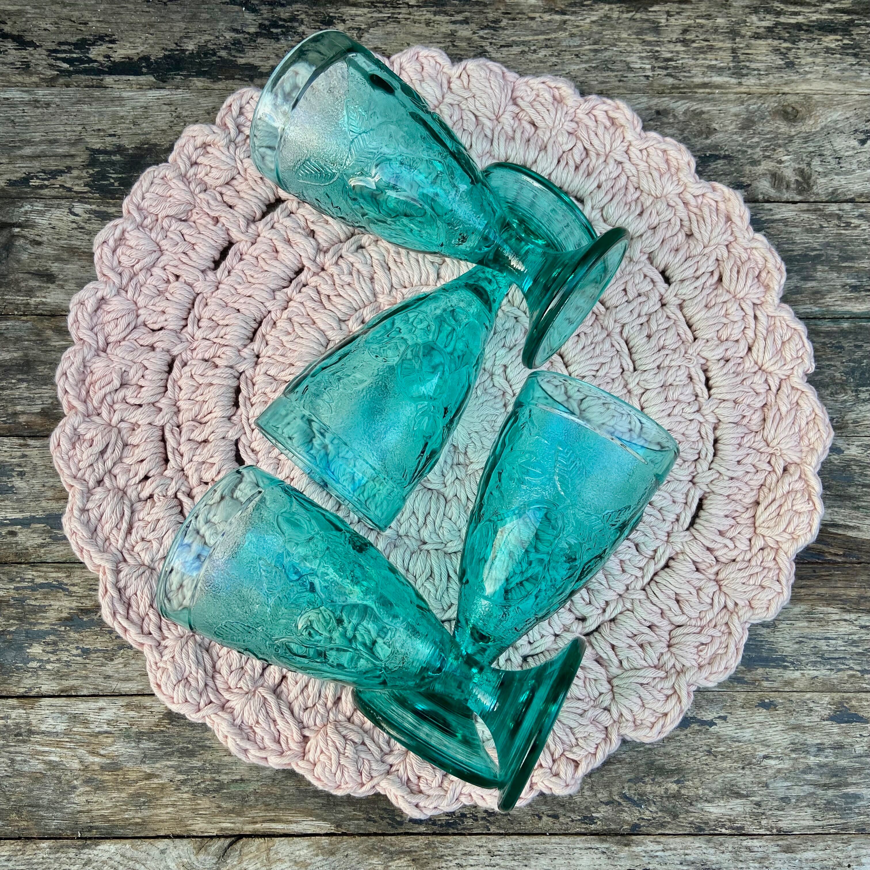 Set of 4 blue molded glass cups