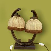 Pair of bamboo and jute bedside lamps, 1970s