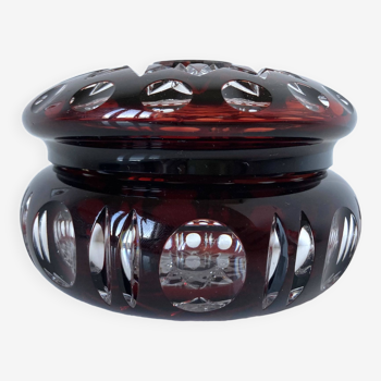 Opulent box or candy box covered in engraved red and colorless Bohemian crystal.