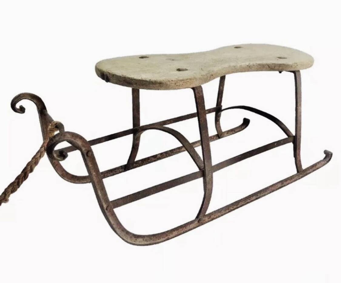Old Alsatian wrought iron wood sled sled 19th century