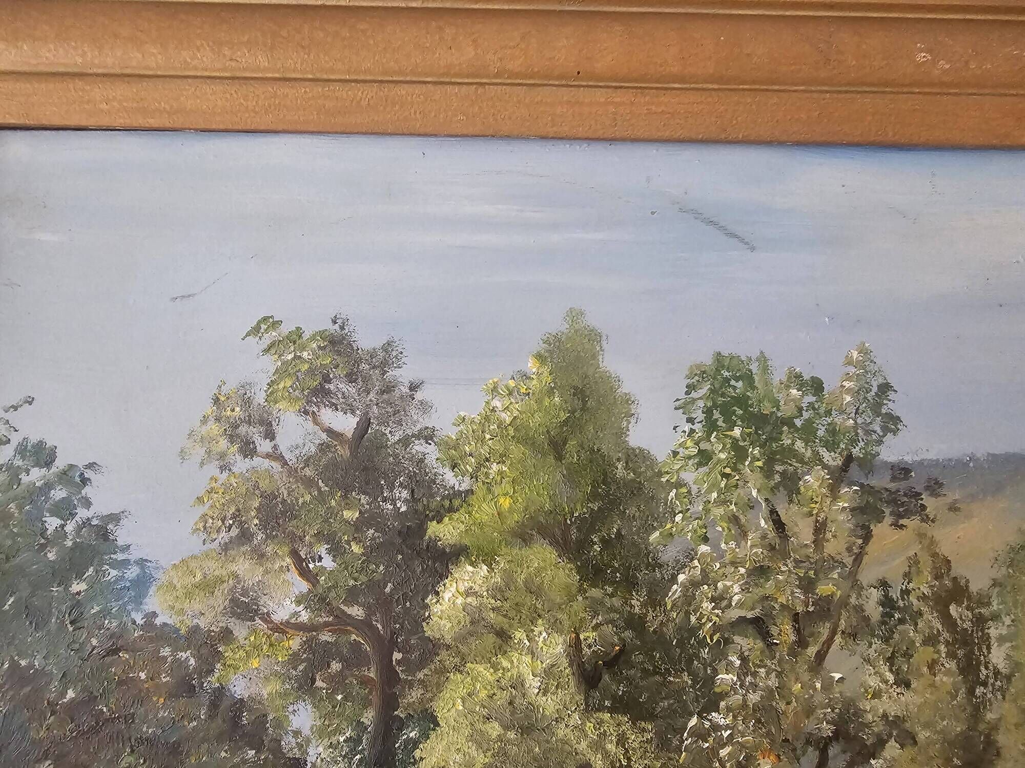 Oil painting on Isorel - Hilly countryside landscape Signed H Pages 1969