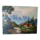 Oil painting on faesite from the 50s signed roos mountain landscape