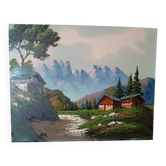 Oil painting on faesite from the 50s signed roos mountain landscape