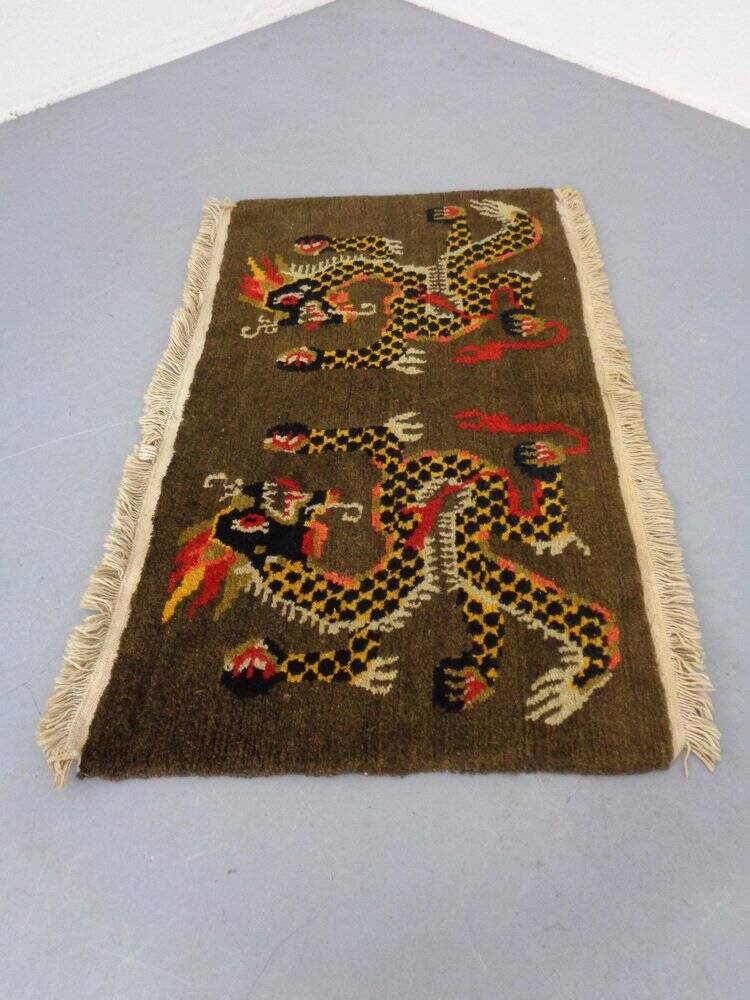 Hand-Knotted Tibetan Dragon Rug, 1950s, Set of 2