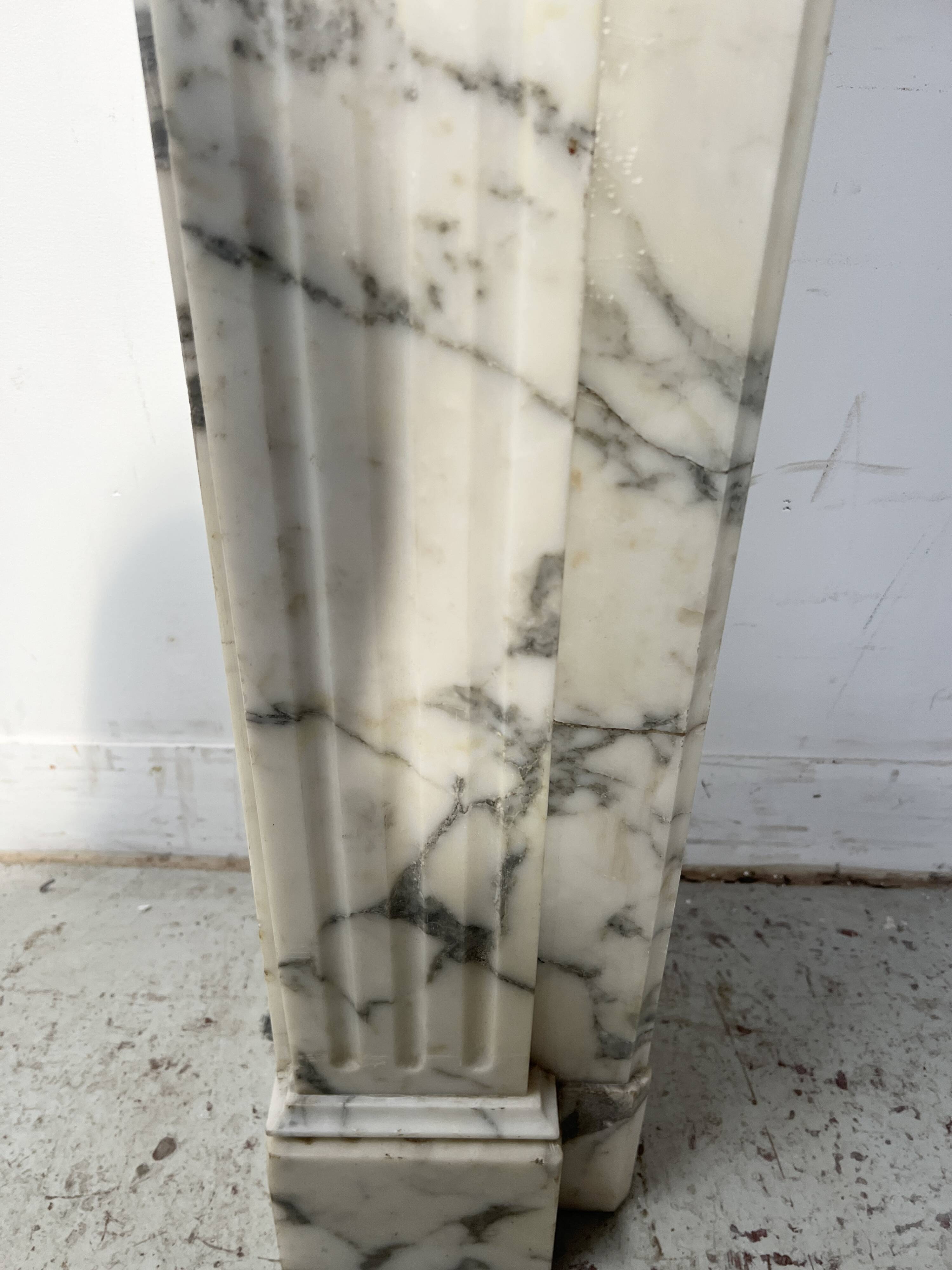 Louis XVI Style White Veined Carrara Marble Fireplace 19th Century