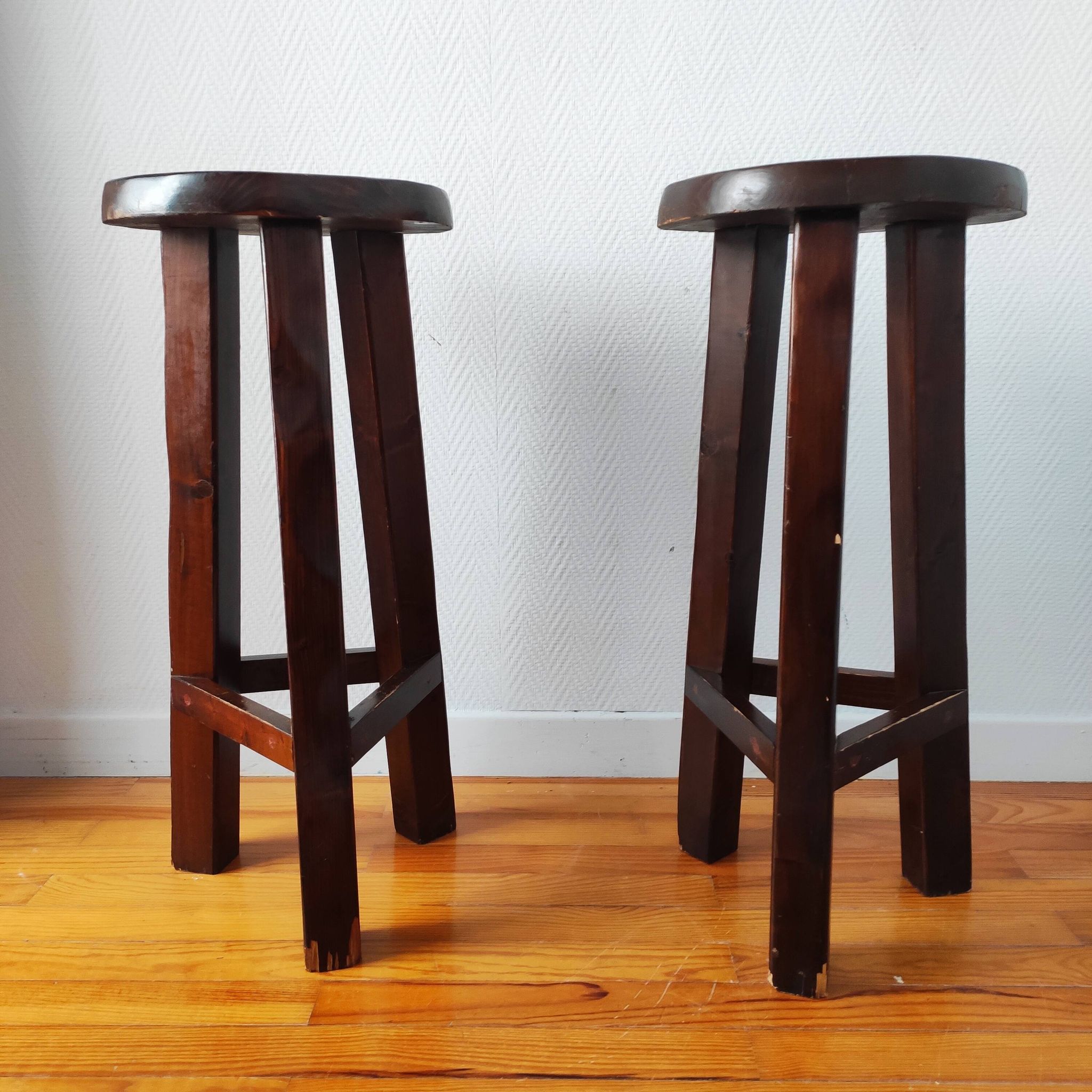Paire de tabourets de bar brutaliste vintage