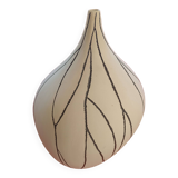 Designer vase in white ceramic with enamelled black stripes.