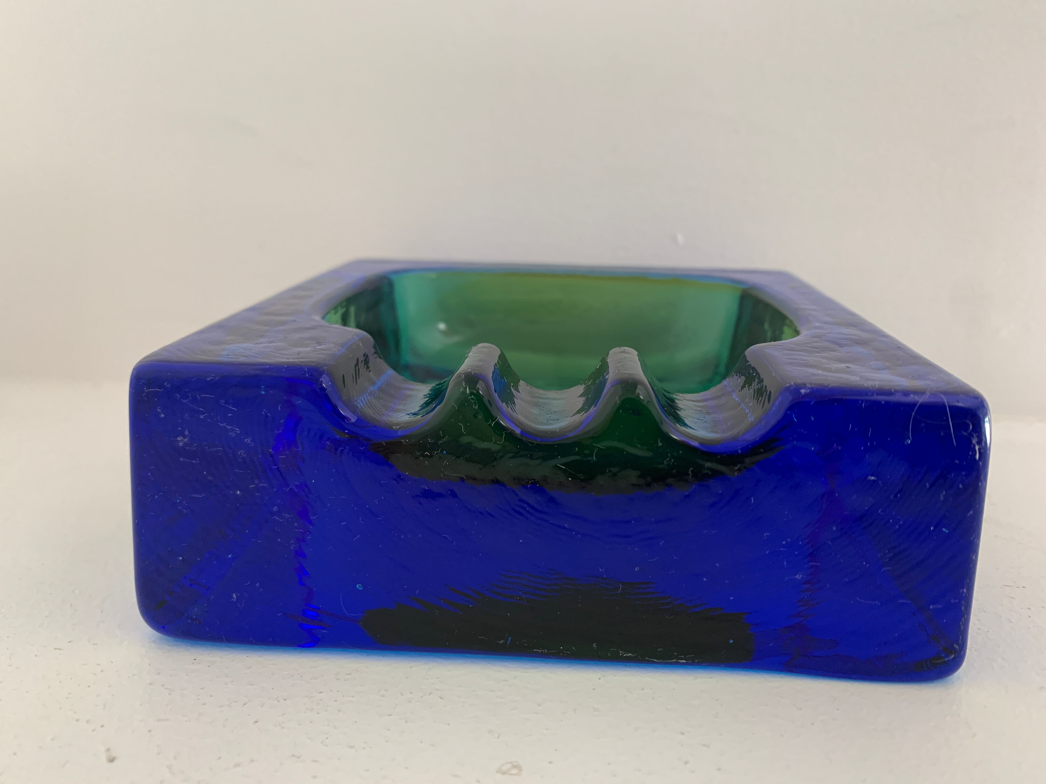 Square blue glass ashtray