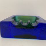 Square blue glass ashtray