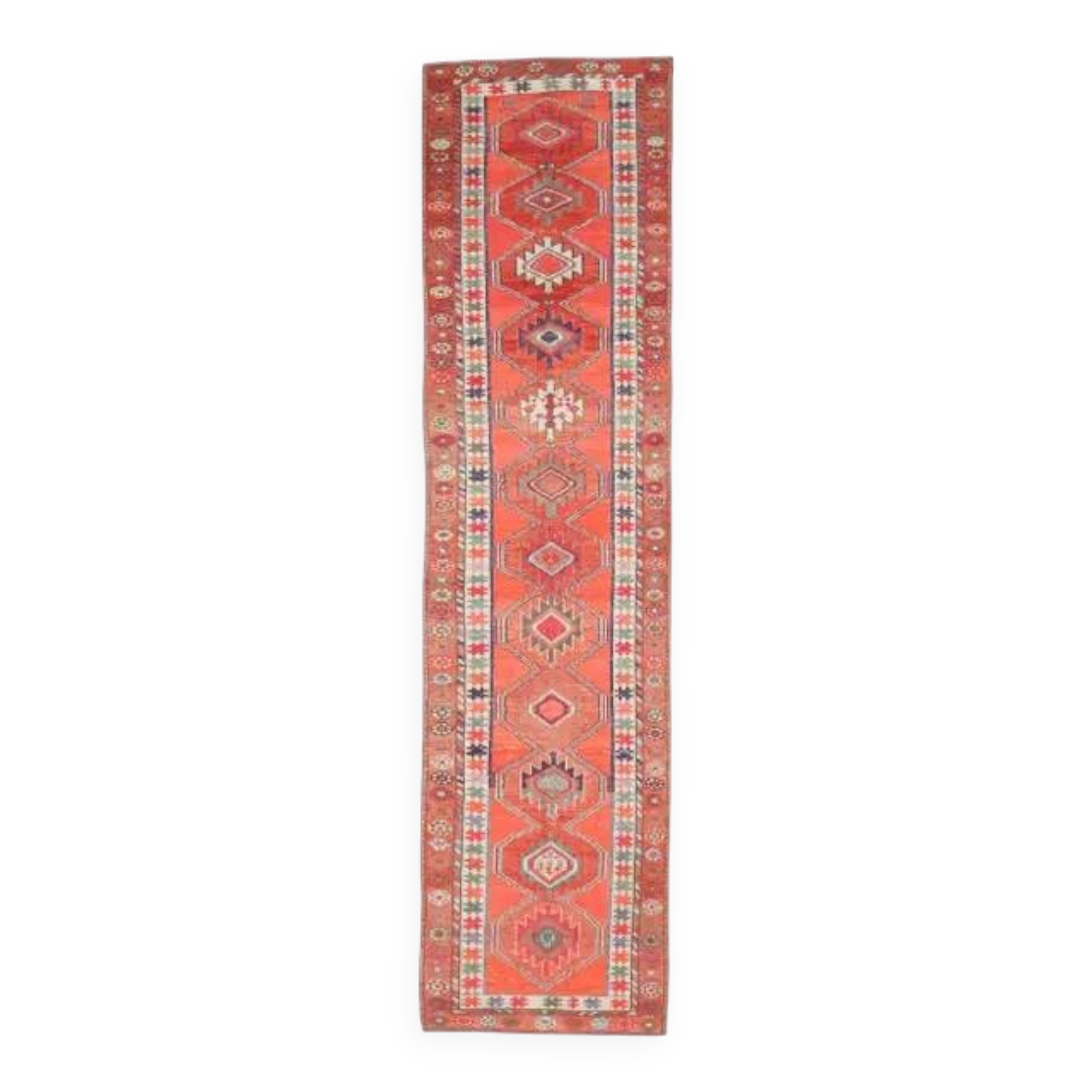 Vintage Turkish Oushak handmade wool cotton orange runner rug 83x336