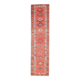 Vintage Turkish Oushak handmade wool cotton orange runner rug 83x336