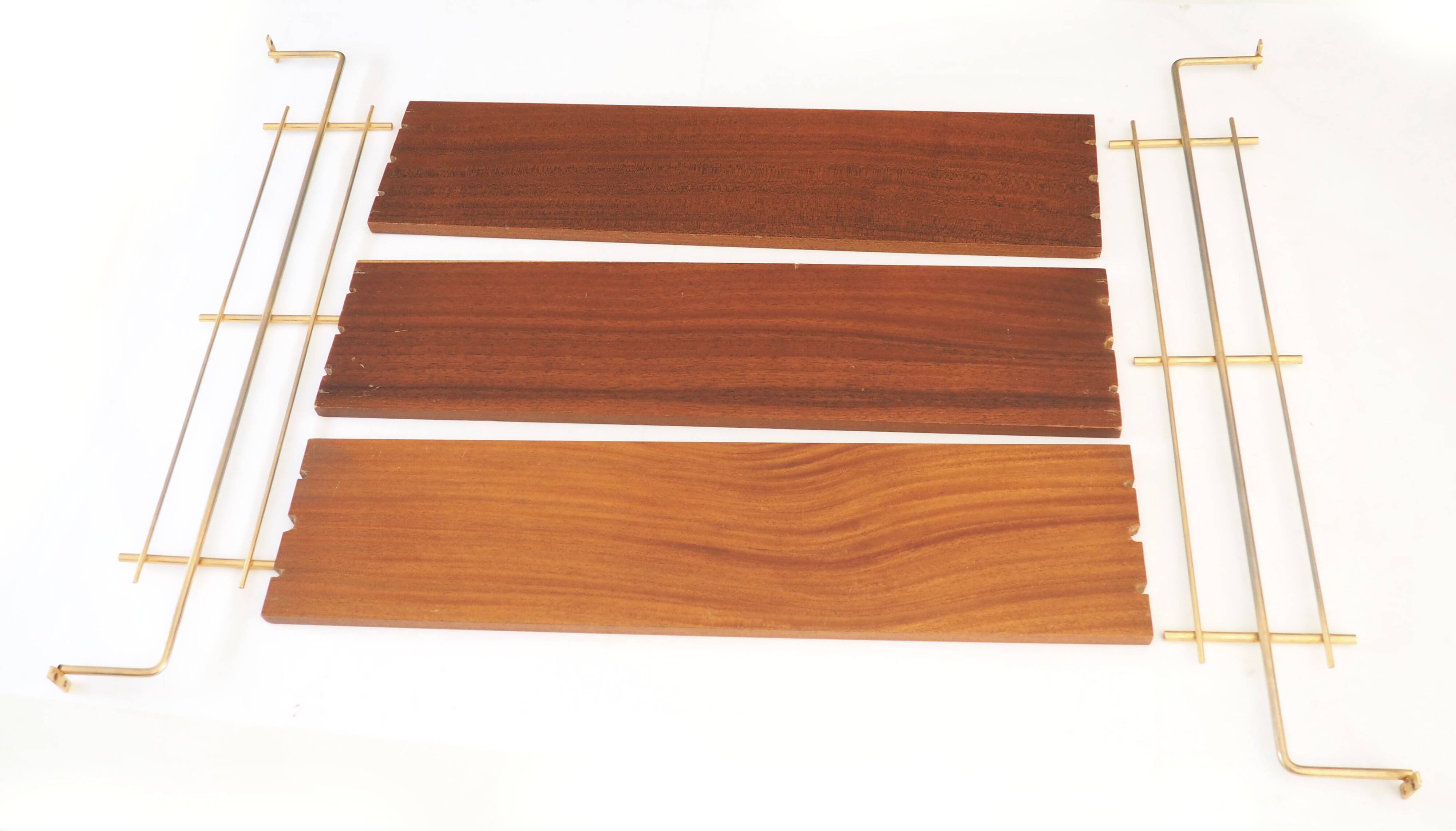 Wooden and brass shelves