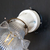 Ancienne applique en céramique et sa tulipe en verre vintage