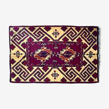 Romanian hand-woven carpet in wool geometric design brown and yellow 246x163cm