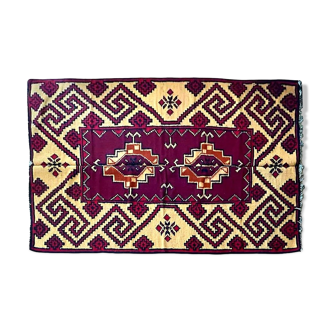 Tapis roumain tissé à la main en laine design géométrique marron et jaune 246x163cm