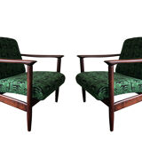 Mid century armchairs in green jacquard, by edmund homa, 1960s, set of two