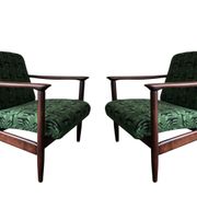 Mid century armchairs in green jacquard, by edmund homa, 1960s, set of two
