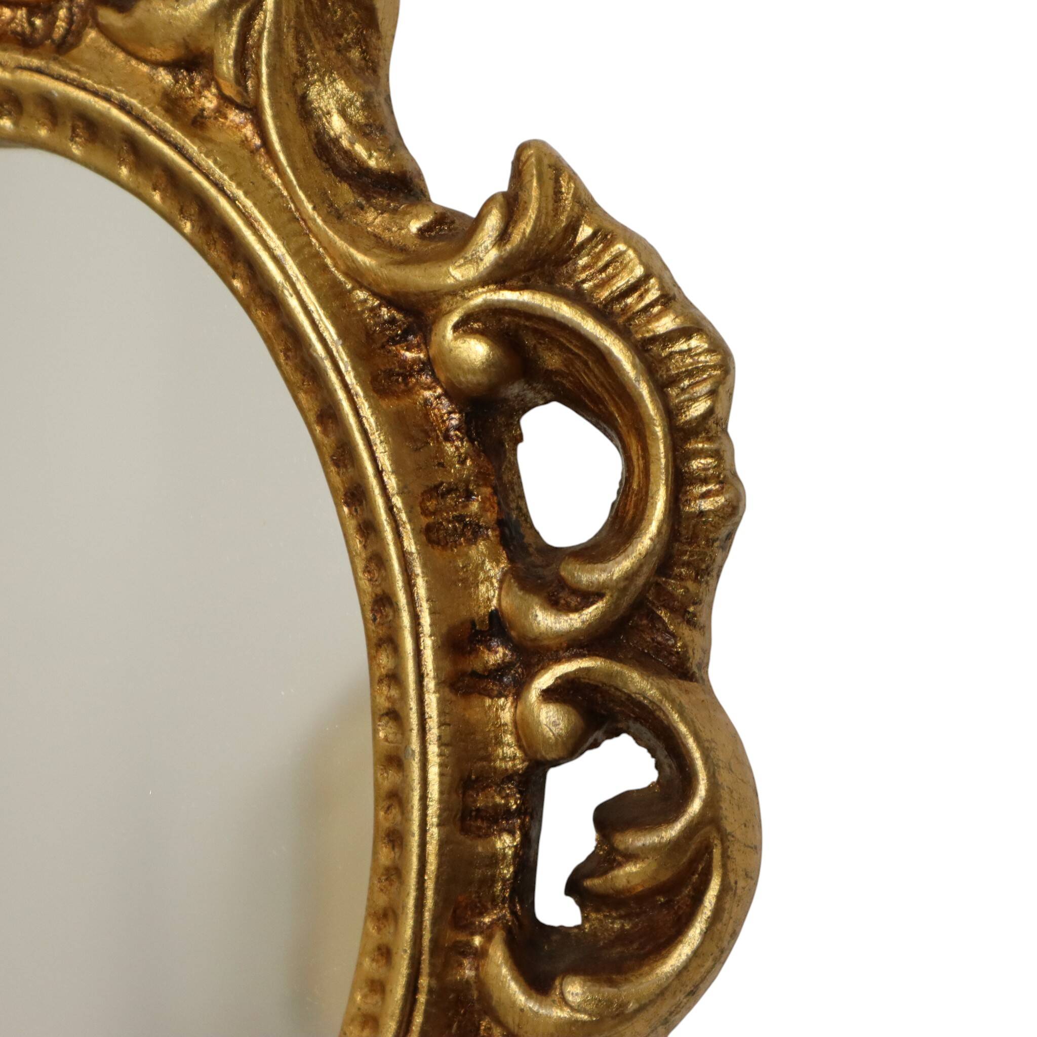 Small French Crested Mirror, Gold Leaf Gilt, Baroque Style, 35 cm