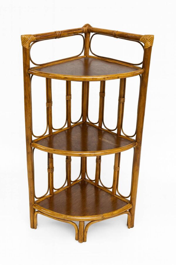 Étagère d’angle en bambou et bois vintage – 3 niveaux
