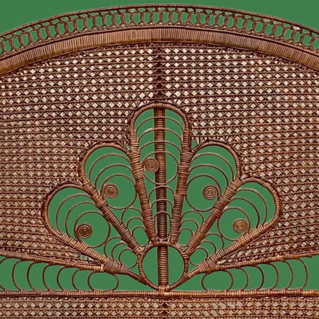 Tête de lit en rotin et cannage Emmanuelle peacock 1960