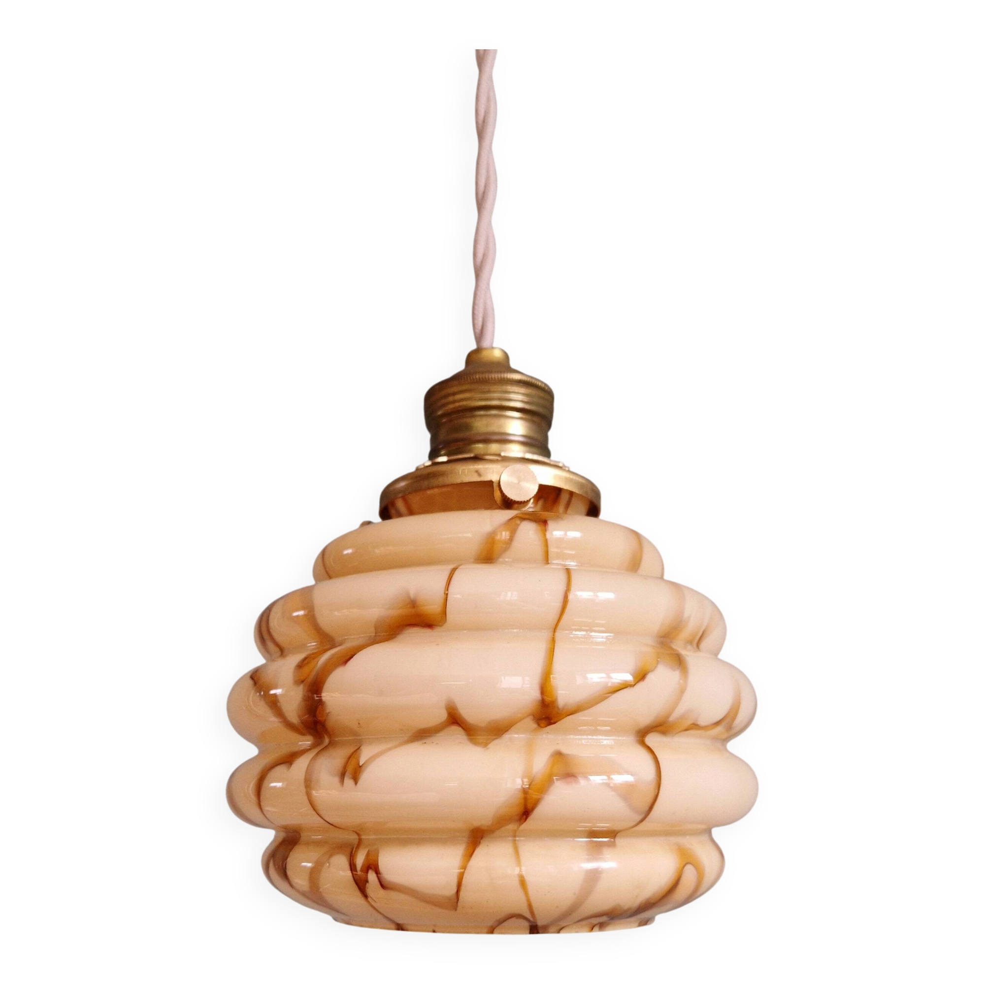 Art Deco suspension in marbled opaline and ouraline (4 available), 1920-30