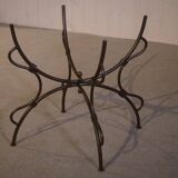 Folding wrought iron table base and indoor/outdoor glass top