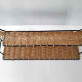 Vintage rattan & steel shelf 1950