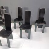 Set of 6 Italian leather and green lacquer dining chairs, 1980s