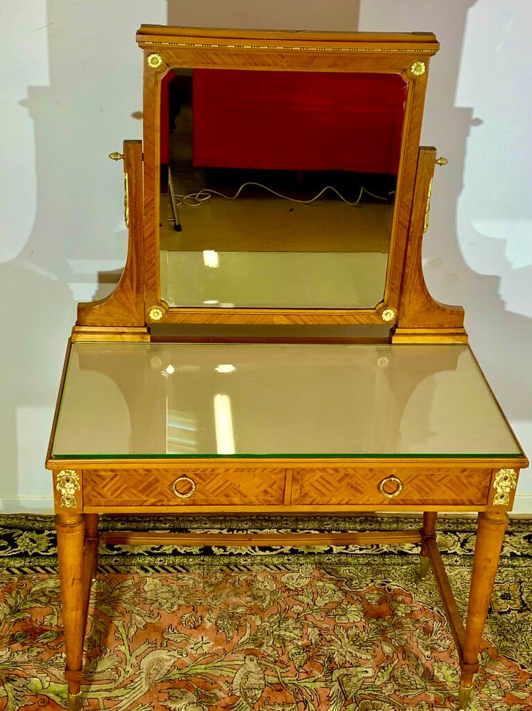 Vintage Art Deco dressing table in precious wood marquetry, 1930