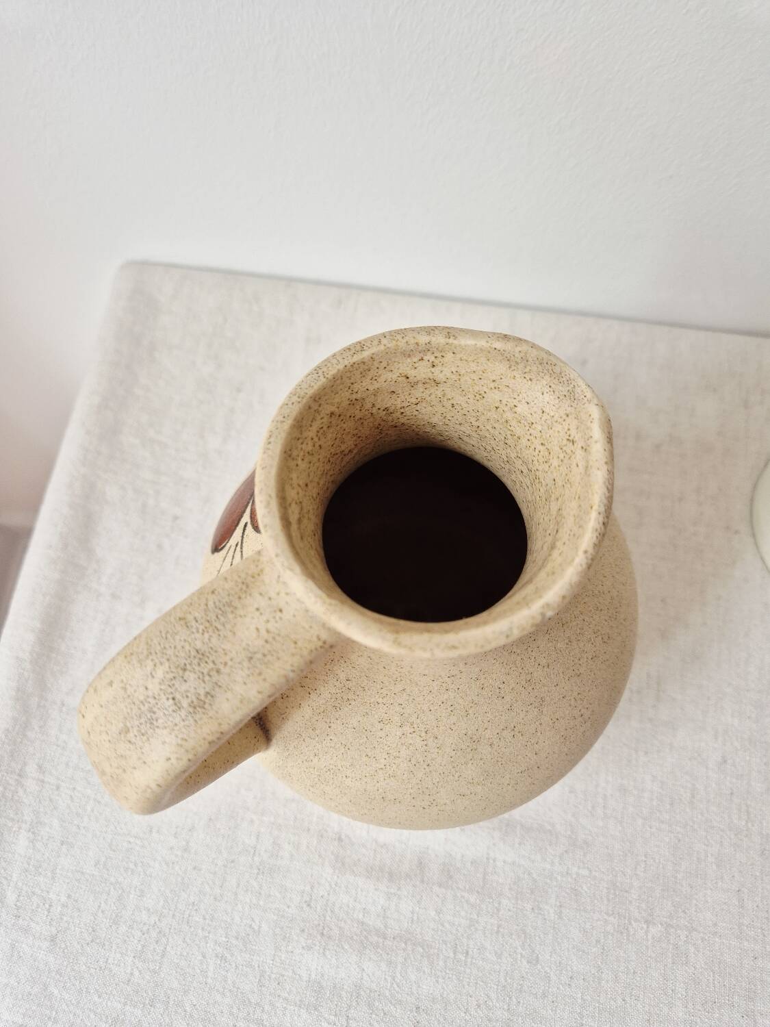 Speckled stoneware carafe with floral decoration signed - Vintage