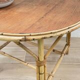 Round coffee table rattan and oak vintage