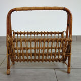 Rattan magazine holder bamboo 70s