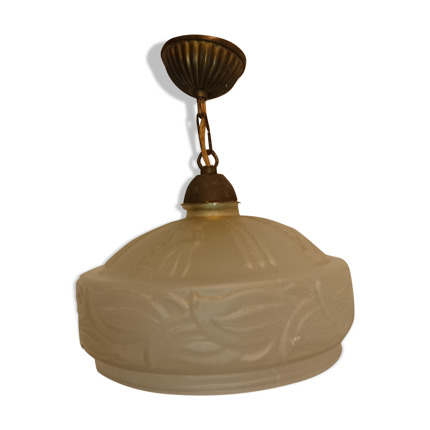 Glass chandelier France Art Deco 1930 Suspension in beige colored glass paste