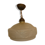 Glass chandelier France Art Deco 1930 Suspension in beige colored glass paste