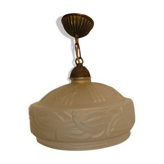 Suspension chandelier ceiling lamp glass france art deco 1930 suspension lamp in glass paste beige color