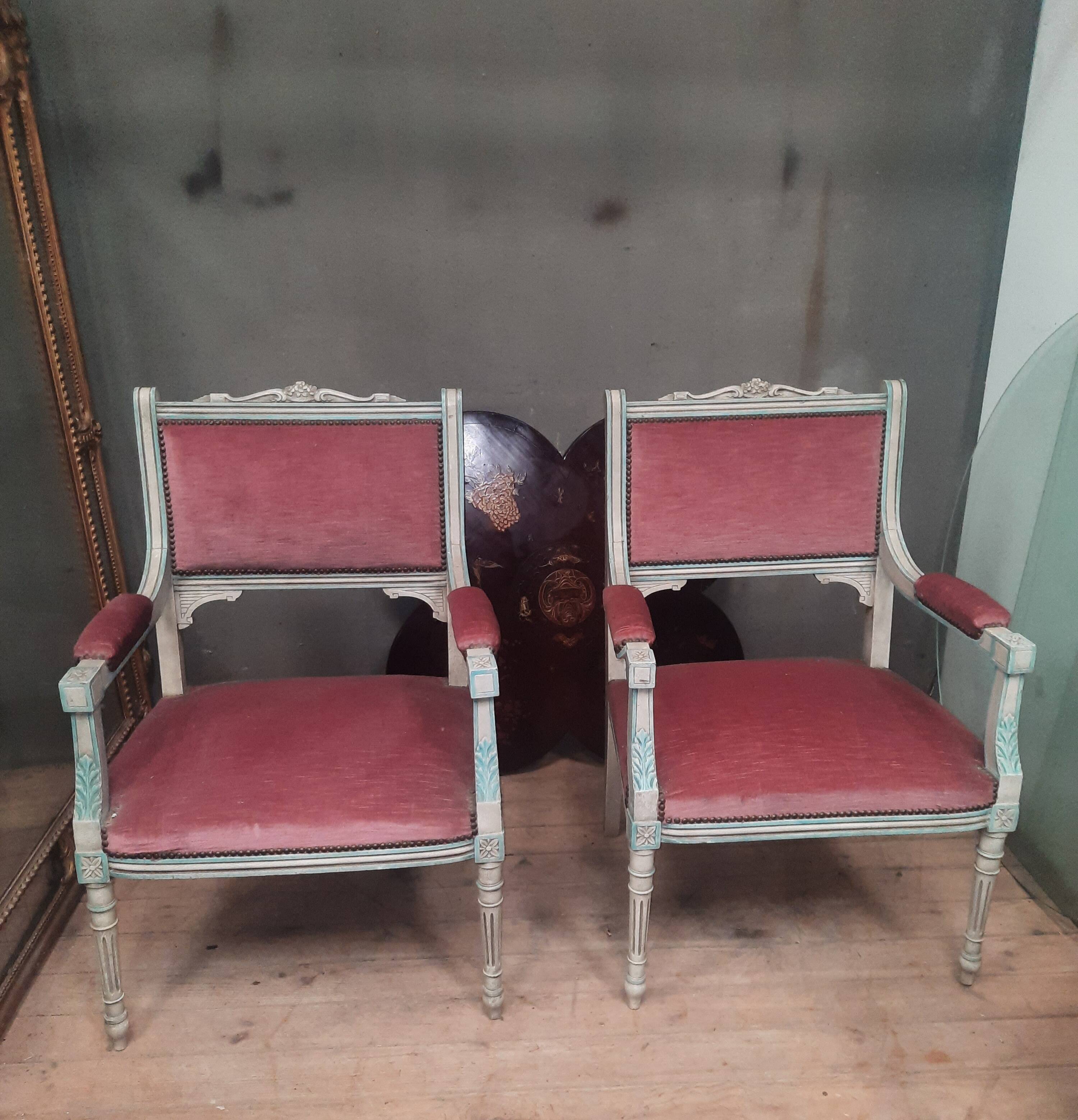 Pair of Louis XVI style armchairs