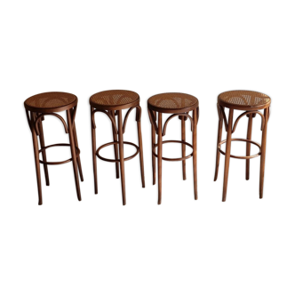 Suite of 4 caned in the Thonet spirit bar stool