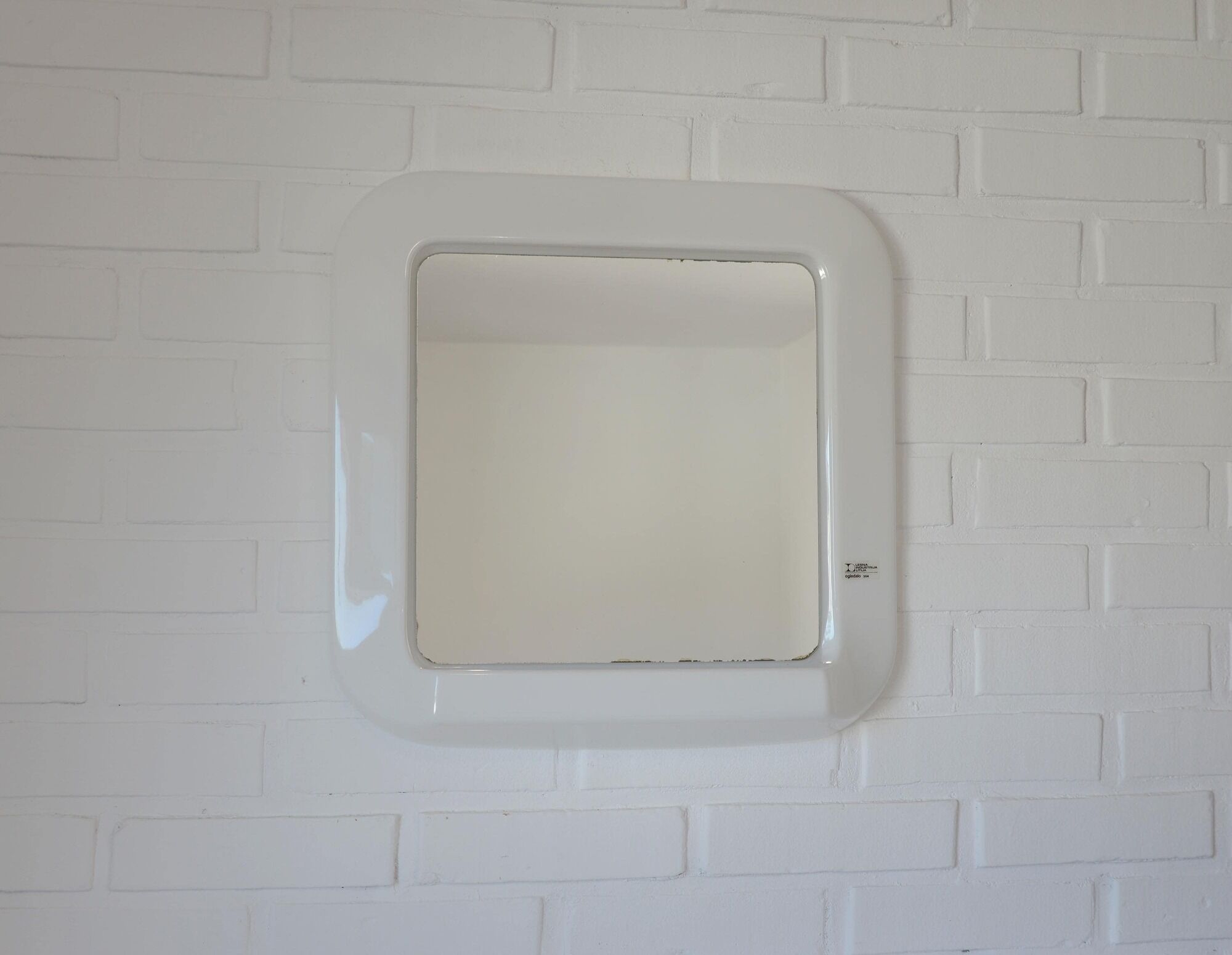 Square Wall Mirror With Shelf / Vintage White Plastic Space Age 1970
