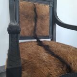 Character armchair in black wood and animal skin #CHMR