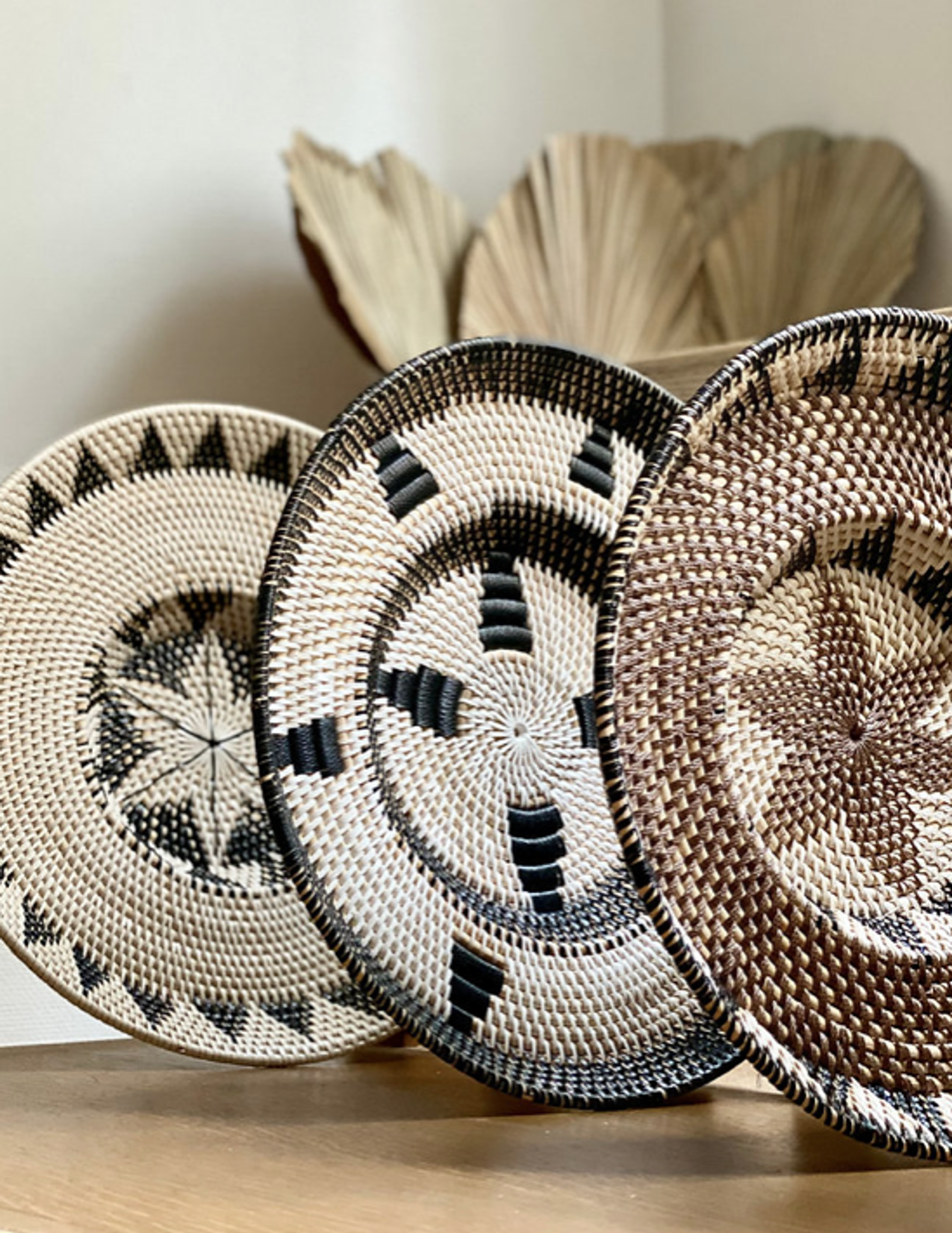 Round ethnic Balinese rattan tray