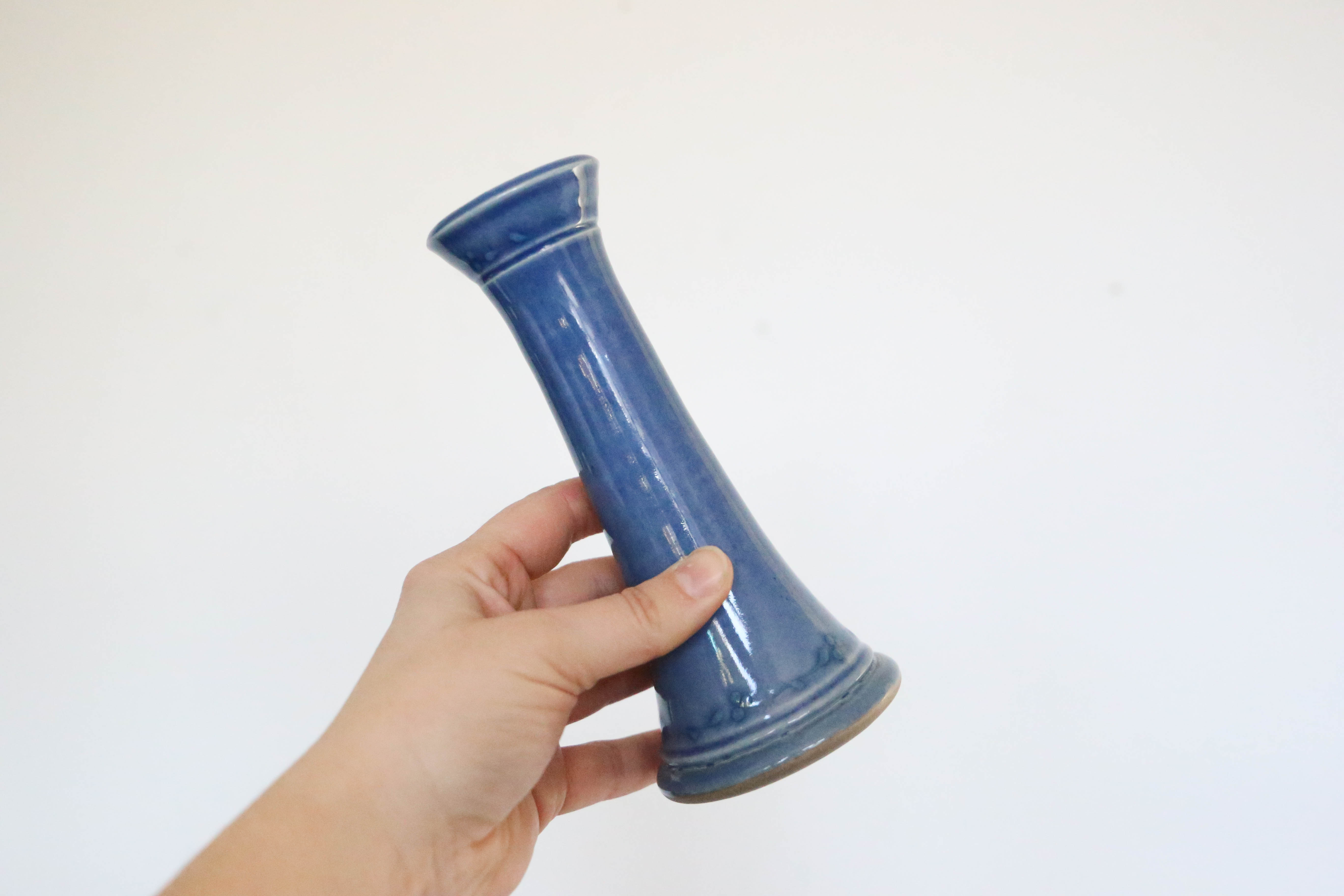 Blue ceramic candle holder, vintage