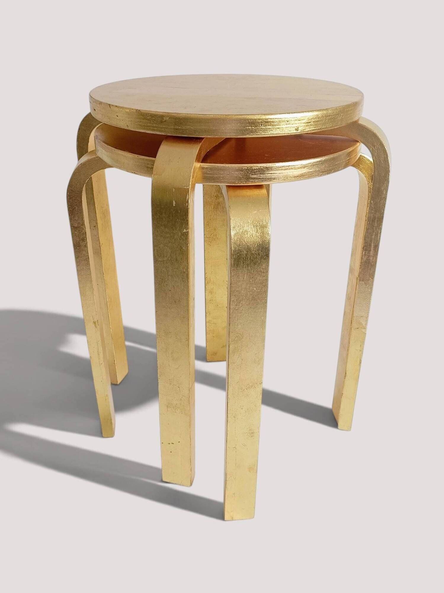 1990s IKEA Frosta Stools in the Style of Alvar Aalto, Gold Leaf Covered