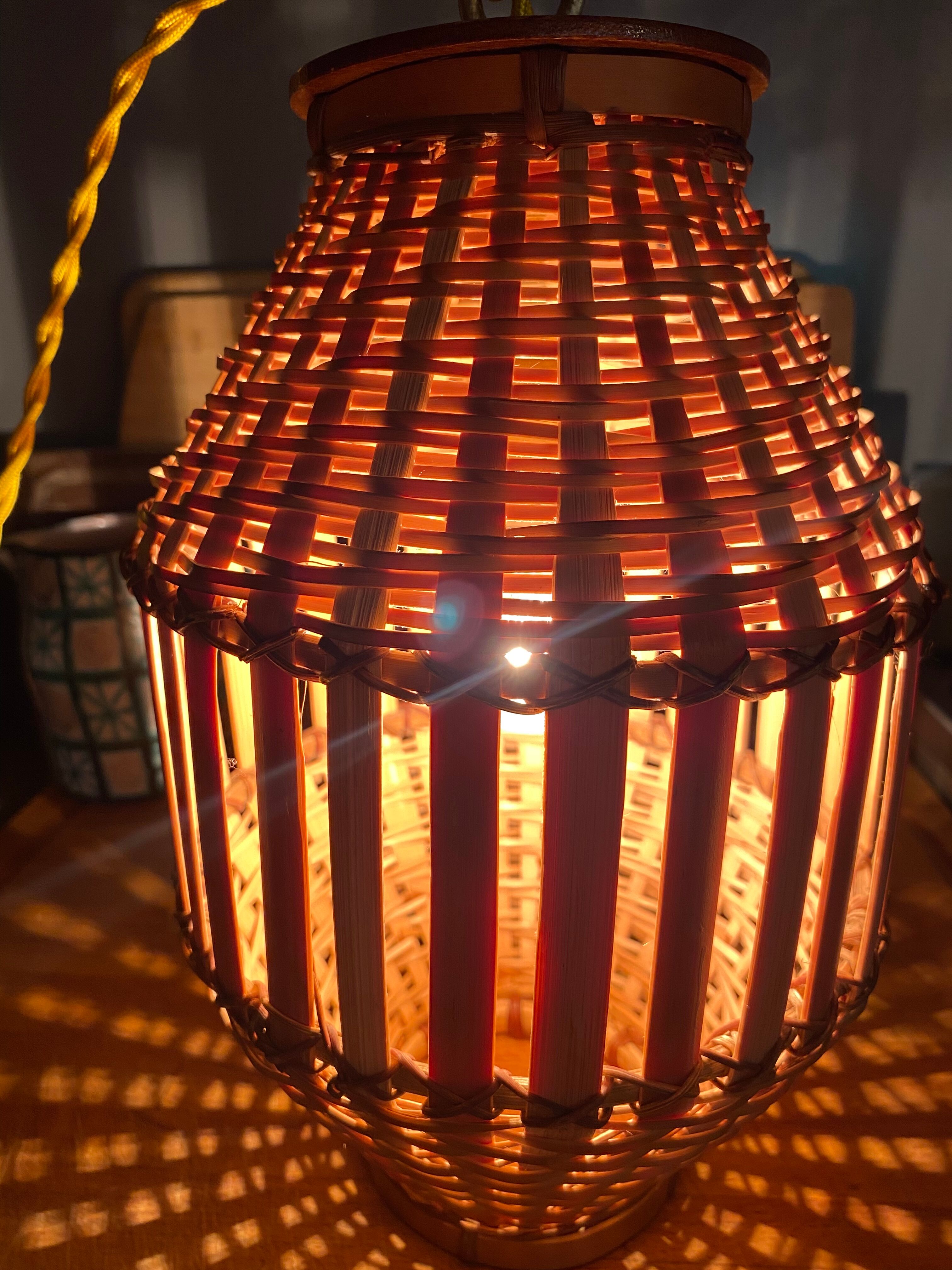 Pendant lamp, fabric cable 2 m, Asian bamboo, 1980