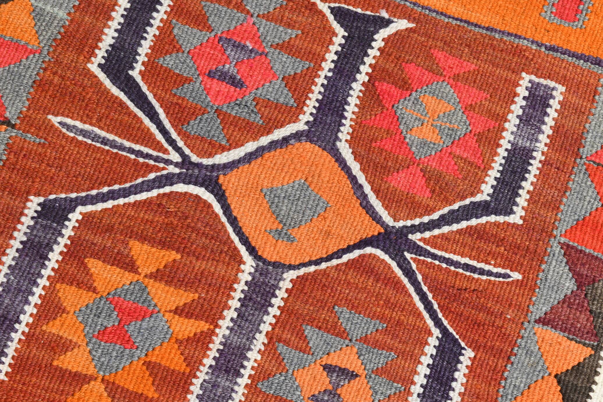 Red Orange Tribal Vintage Runner Rug, 101x297Cm