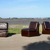 Modular sofa made up of 3 leather armchairs. Circa 1970