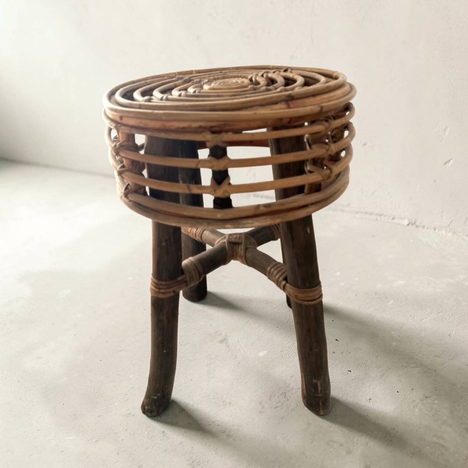 Brutalist rattan stool