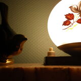 Art deco lamp, to pose, marble base, brass bird decoration, opaline - 40s