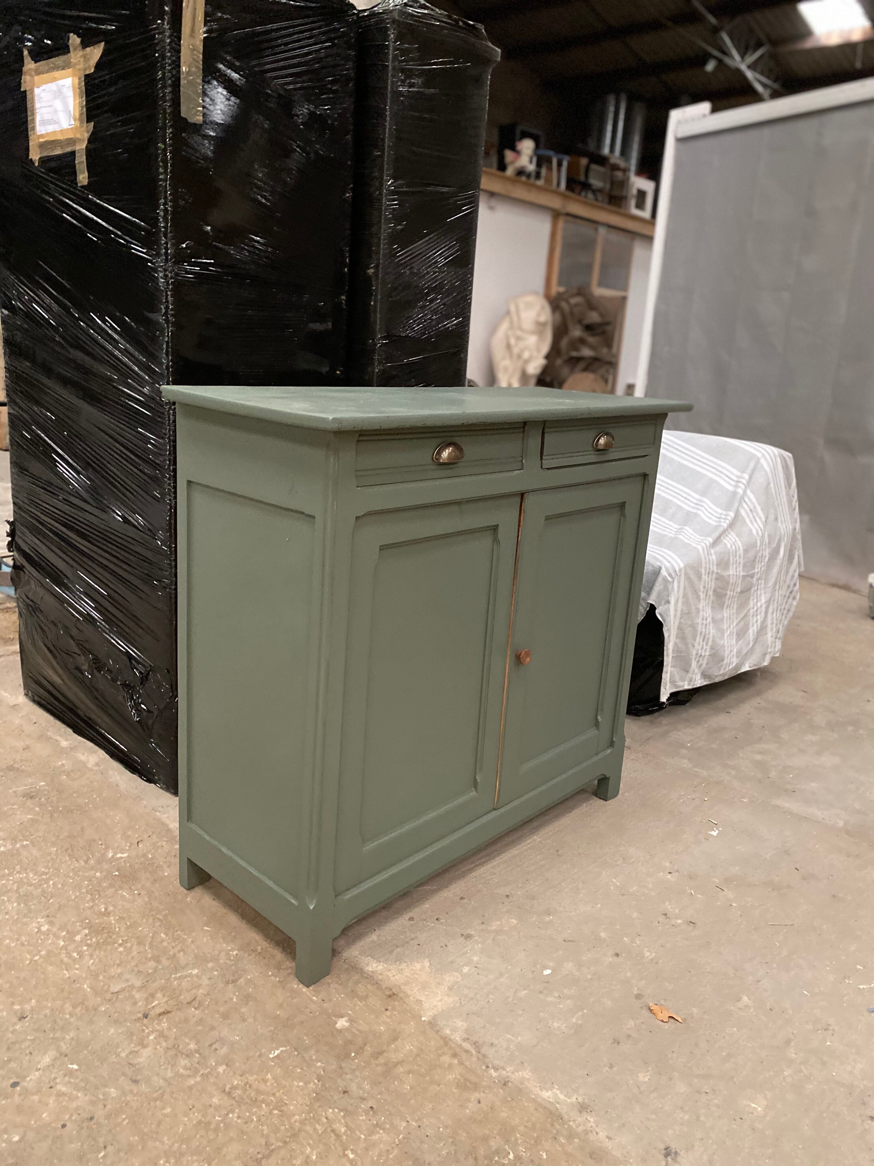 Renovated Parisian buffet in velvet khaki